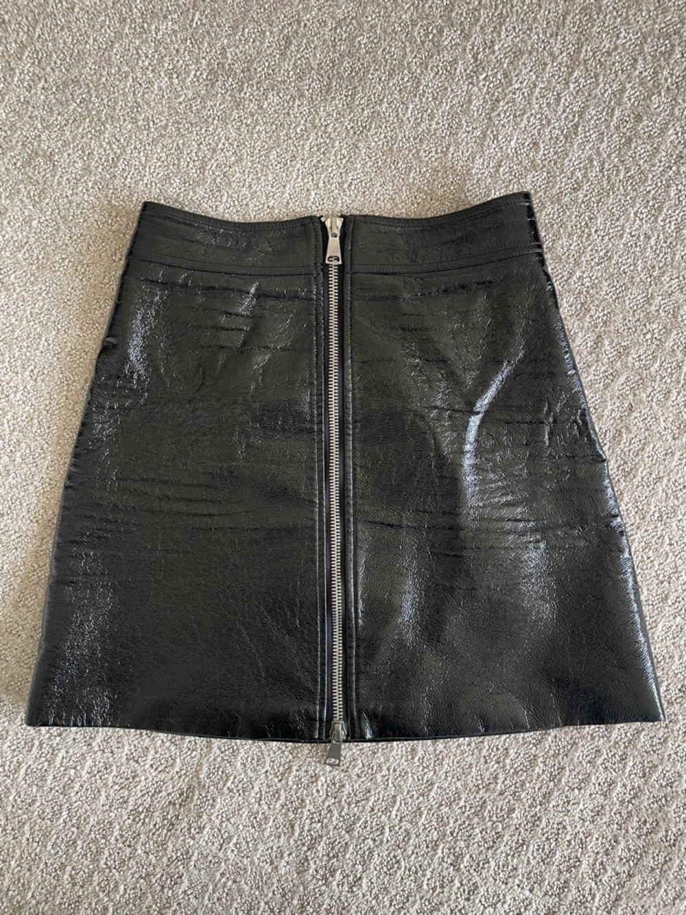 Ronny Kobo Black Faux Leather A-Line Mini Skirt with Center Zip
